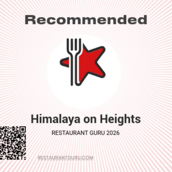 Recommended badge for Himalaya on Heights from Restaurant Guru 2026, featuring a fork and star logo.