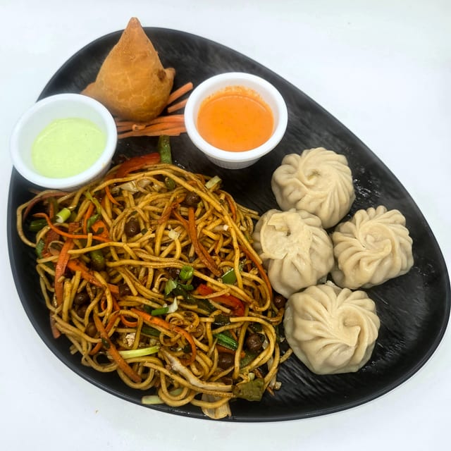 Chicken Momo & Veg Chow Mein (Lunch).